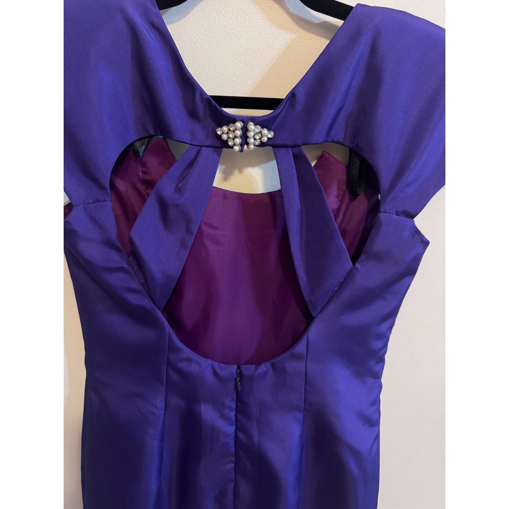 Vintage En Francais Huey Waltzer Purple Satin Cocktail Dress Pearl Detail Sz 8 - Picture 4 of 9